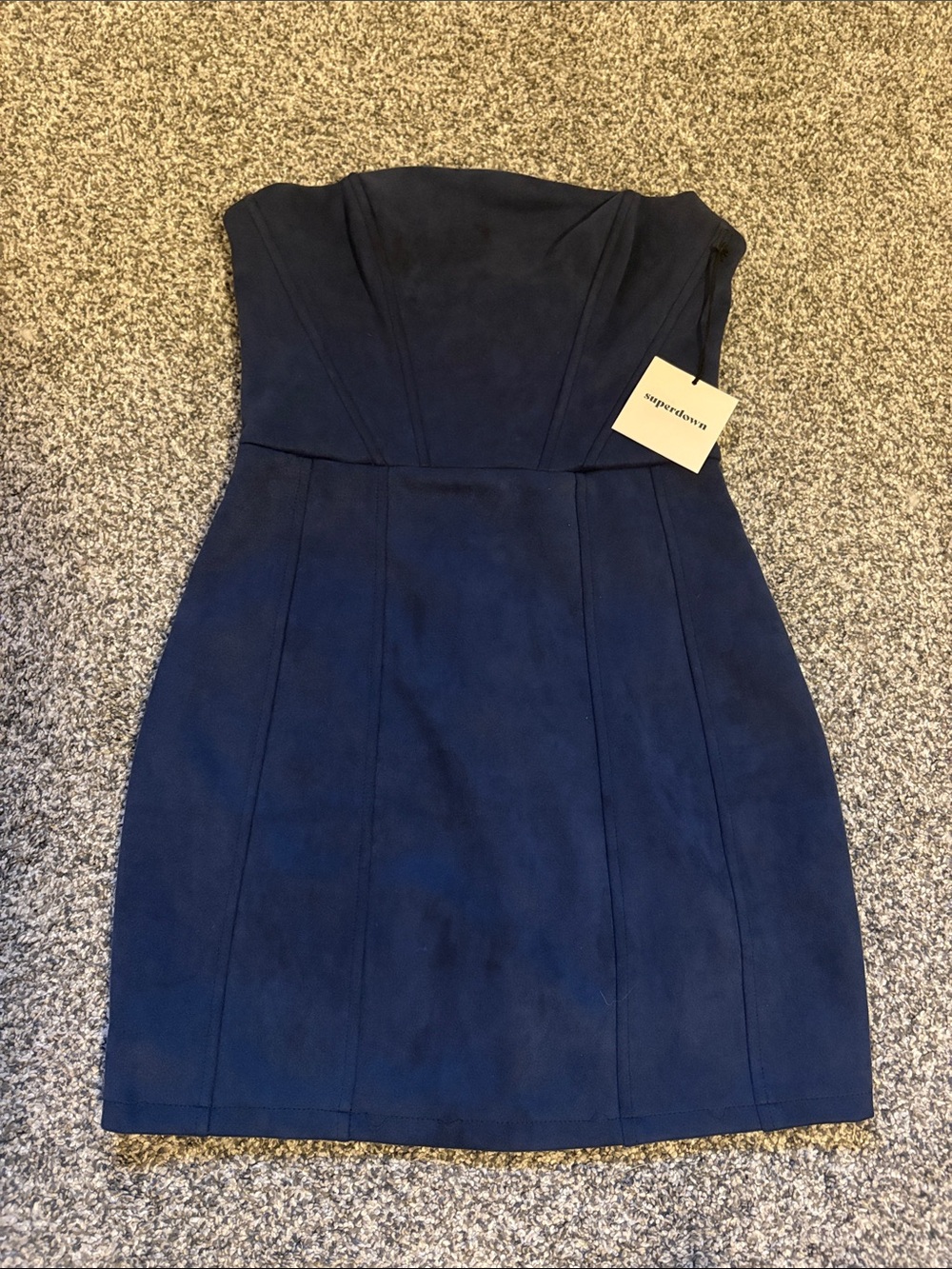 superdown Navy Strapless Suede-Look Mini Dress